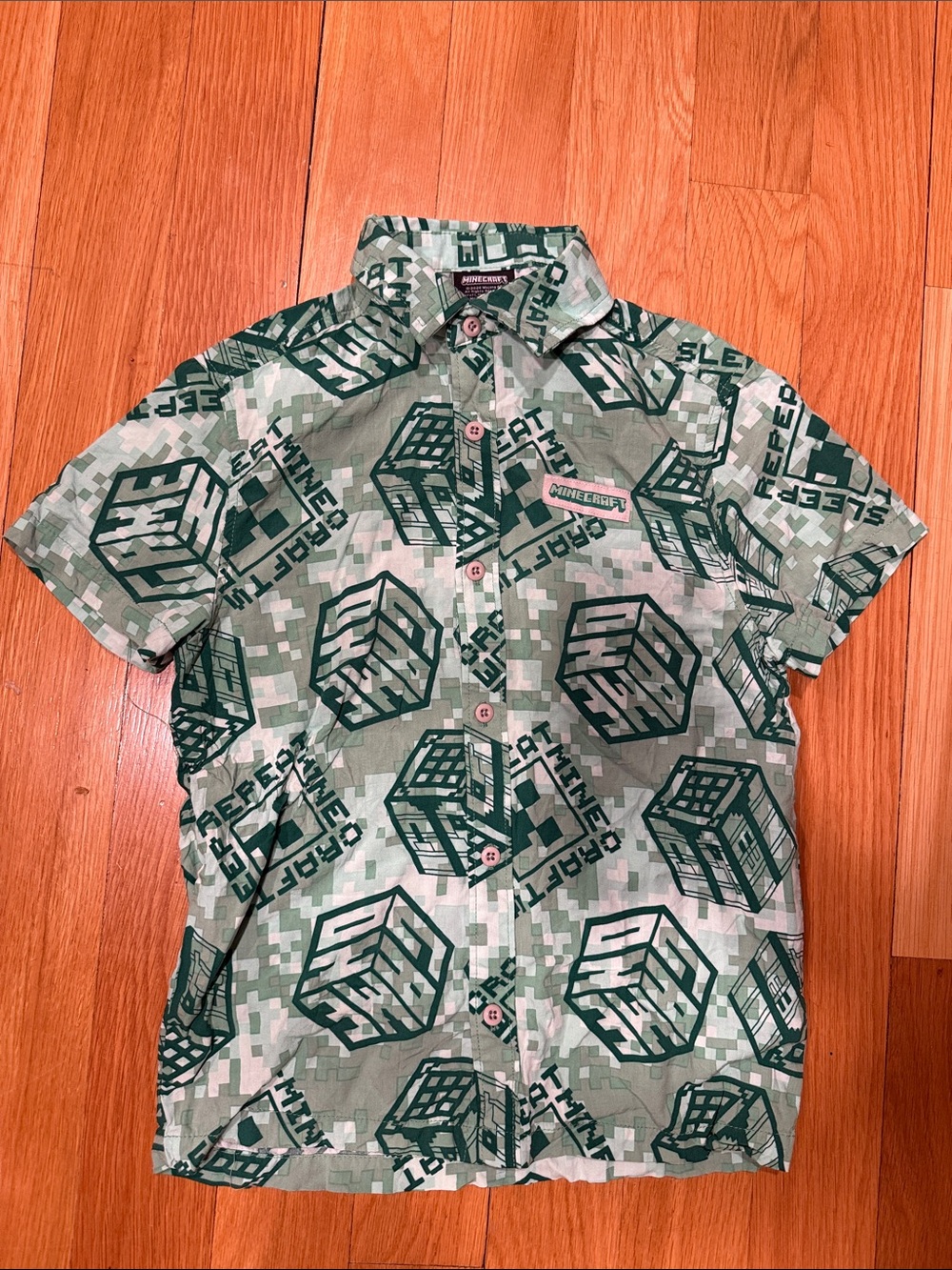 Minecraft Boys Graphic Button Up Resort Shirt with Short Sleeves